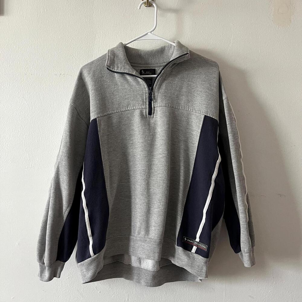 Vintage Bert Pulitzer Gray Quarter Zip Sweatshirt Size L | Unisex Pullover | 90s
